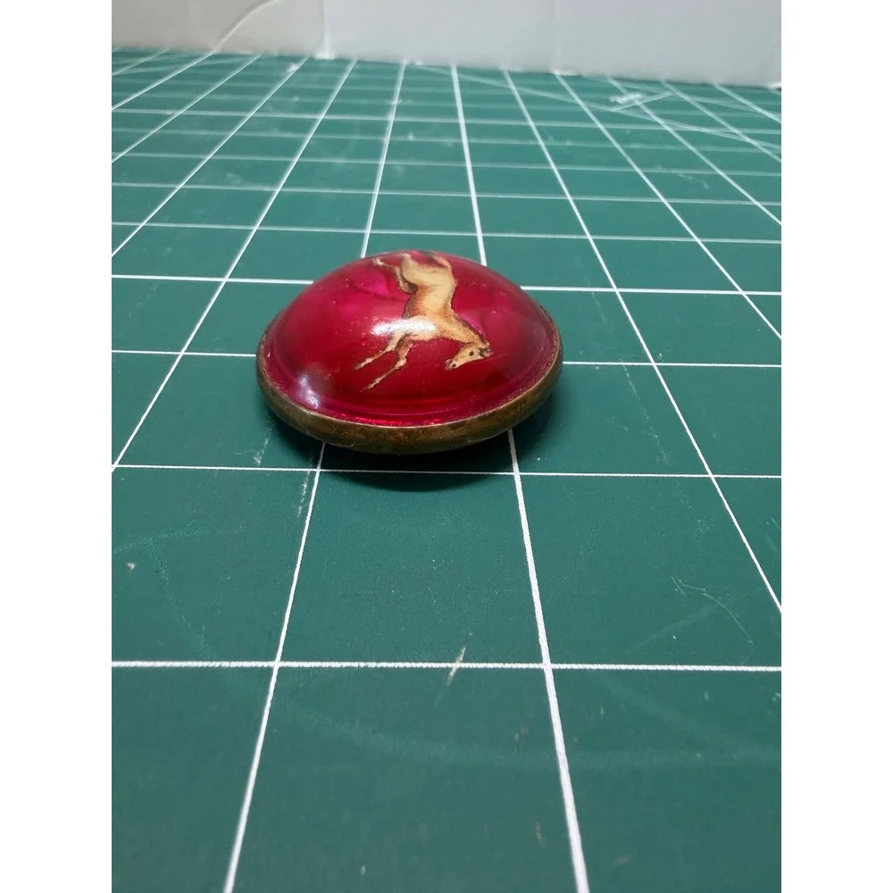 Vintage Equestrian Horse‎ Reverse Image Intaglio Red Scarf Clip Dress Clip